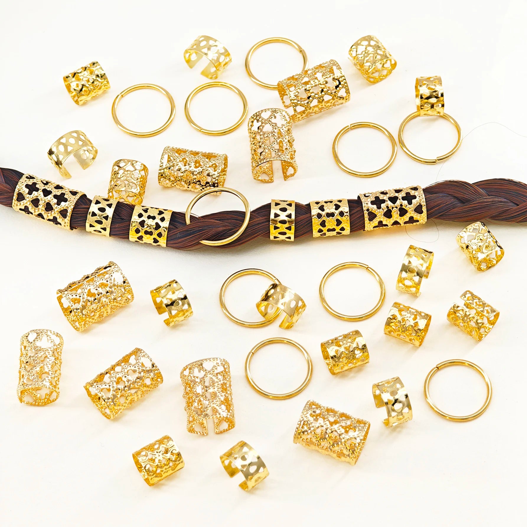 CowLost | 40pcs-metal-dreadlock-beads-hair-cuffs-rings-multi-style-braids-accessories |4