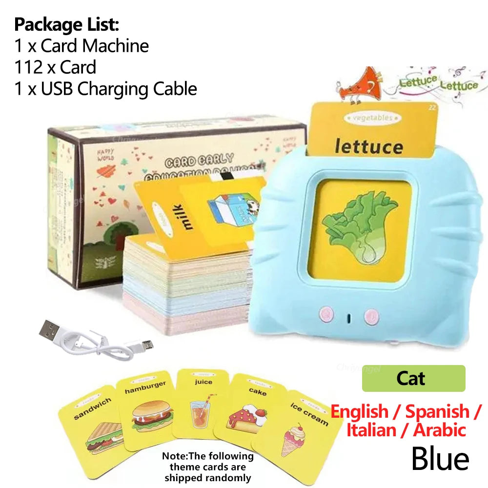 Talking Flashcards Learning Machine with Audio for Toddlers - English, Spanish, Italian, Arabic Educational Toy Gift
