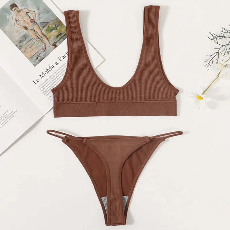 CowLost | women-seamless-bras-set-plunge-tops-non-wire-bralette-low-waist-g-string-thongs-solid-color-underwear-female-sexy-lingerie-set |21