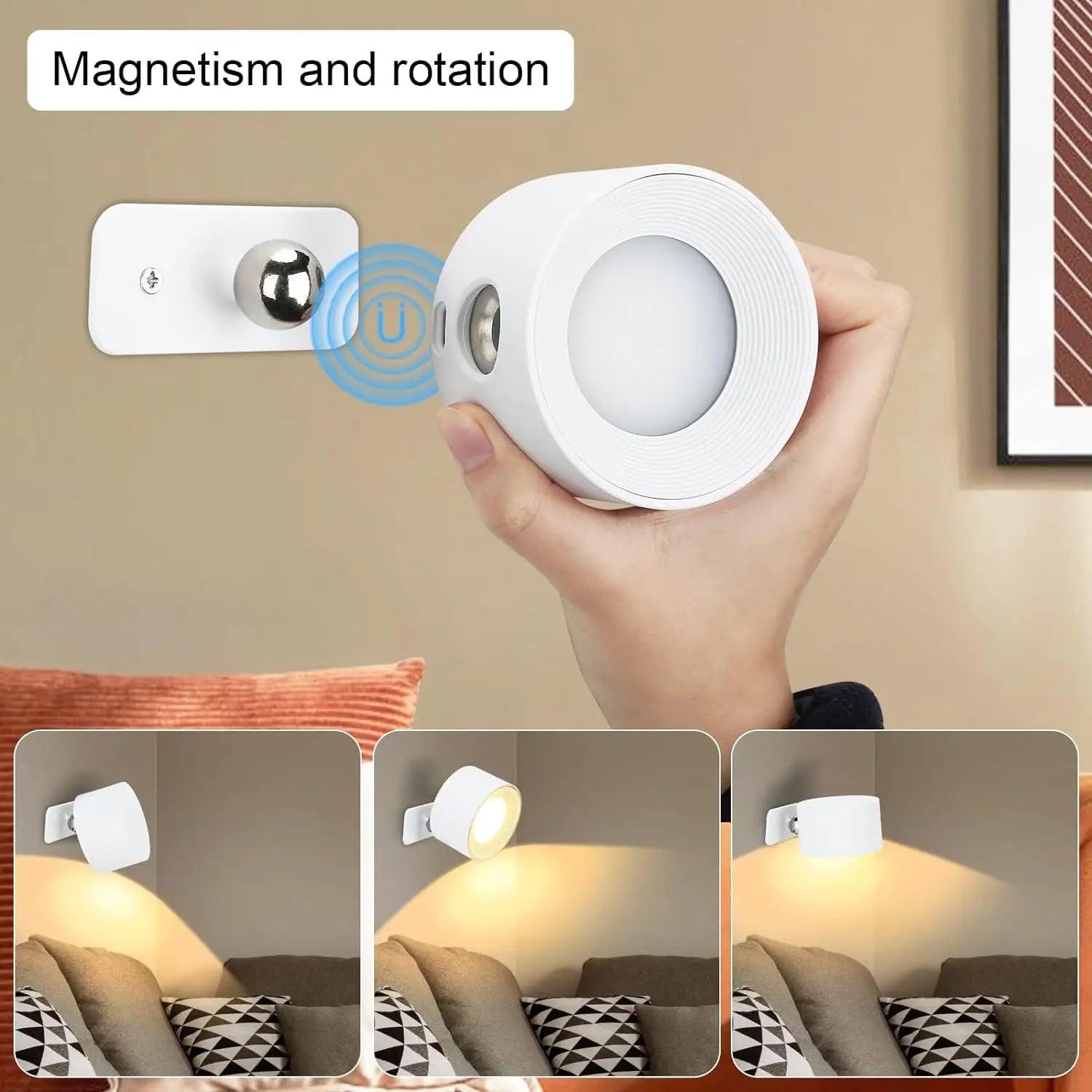 RGB Wall Lights with Remote, 19 Colors, 360° Rotation, 2000mAh Battery, Dimmable Touch Control for Bedroom