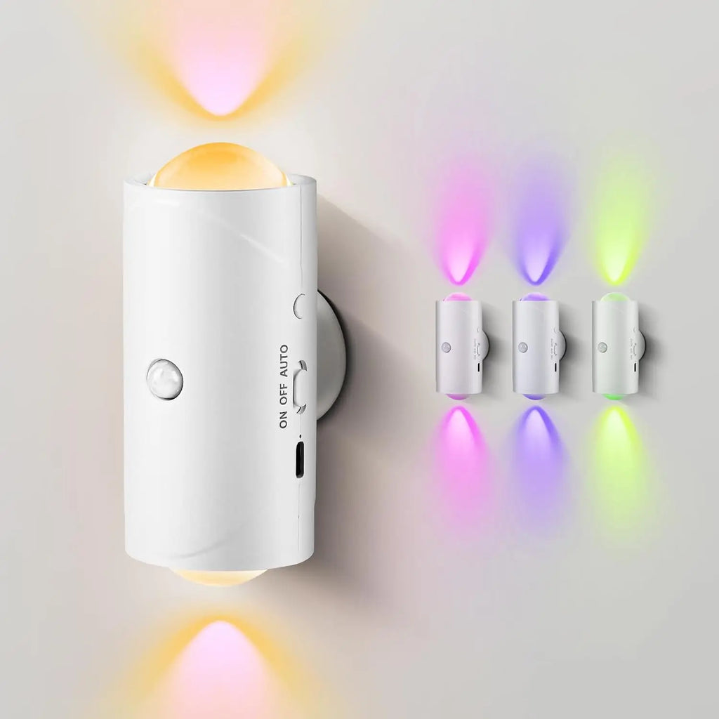 4PCS/2PCS USB Rechargeable Motion Sensor LED Night Light with 8 Effects and 3 Modes, Magnetic Dual-Sided Lamp for Stairway and Bedroom