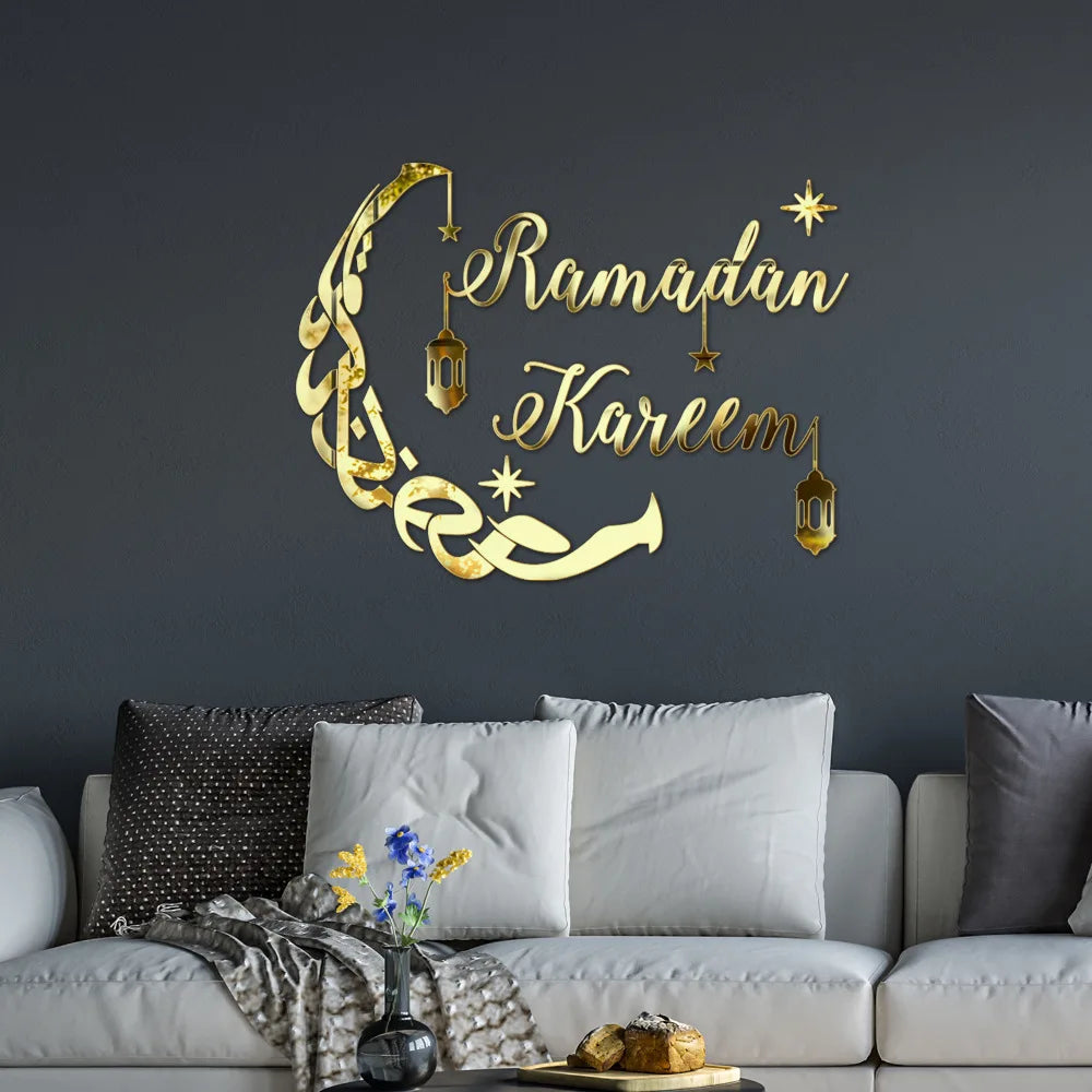 CowLost | ramadan-kareem-acrylic-stickers-golden-mirror-moon-star-self-adhesive-wall-sticker |4