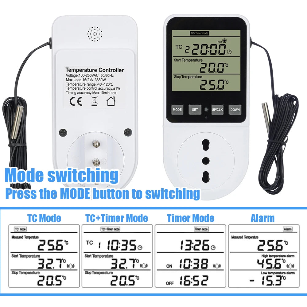 LCD Timer Socket Thermostat Temperature Controller AC110-230V for Heating Cooling