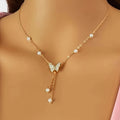 Women Gold Plated Butterfly Tassel Pendant Necklace for Party and Gifts