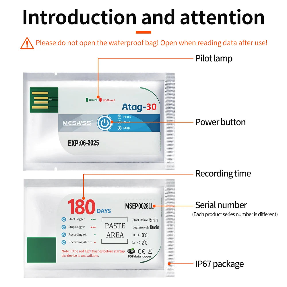 180-Day Disposable USB Temperature Data Logger with LED Indicator and Temp Alarm for Cold Chain Transport PDF Report