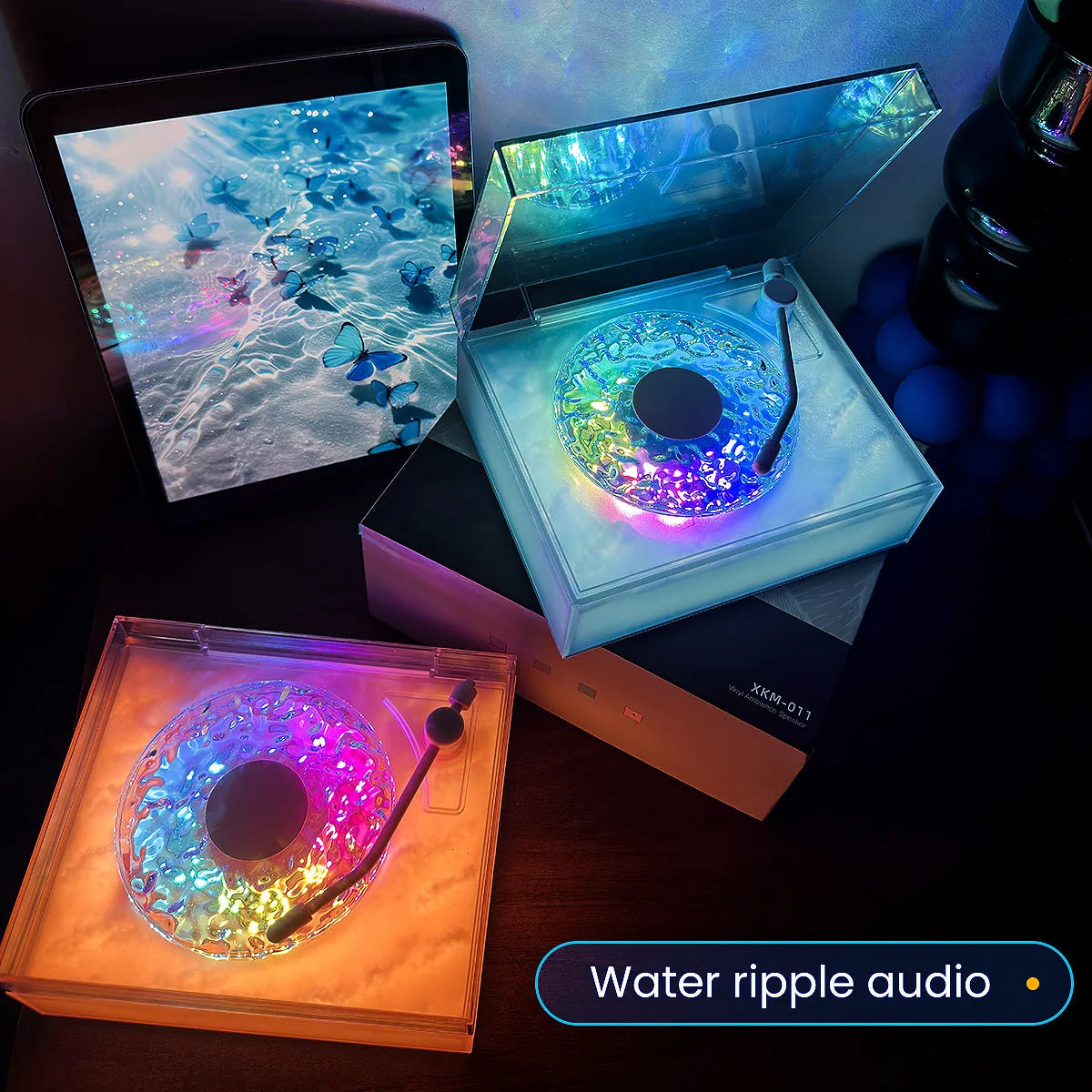 Water Ripple Bluetooth Speaker with Night Light and Three Playback Modes for Bedroom