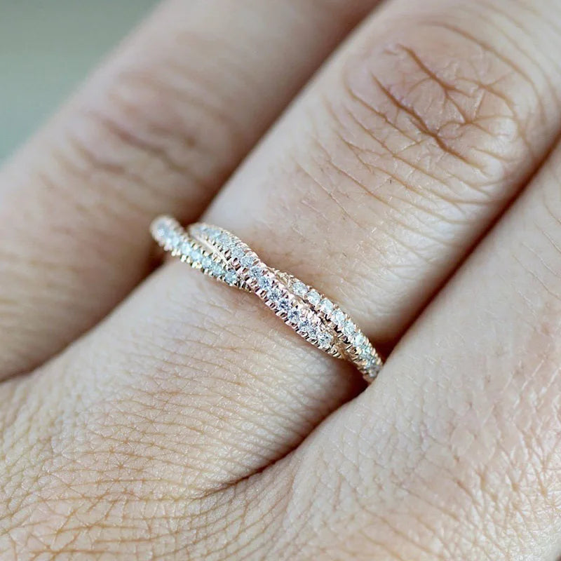 Women's Twisted Zircon Ring Silver Plated Stainless Steel Jewelry Gift