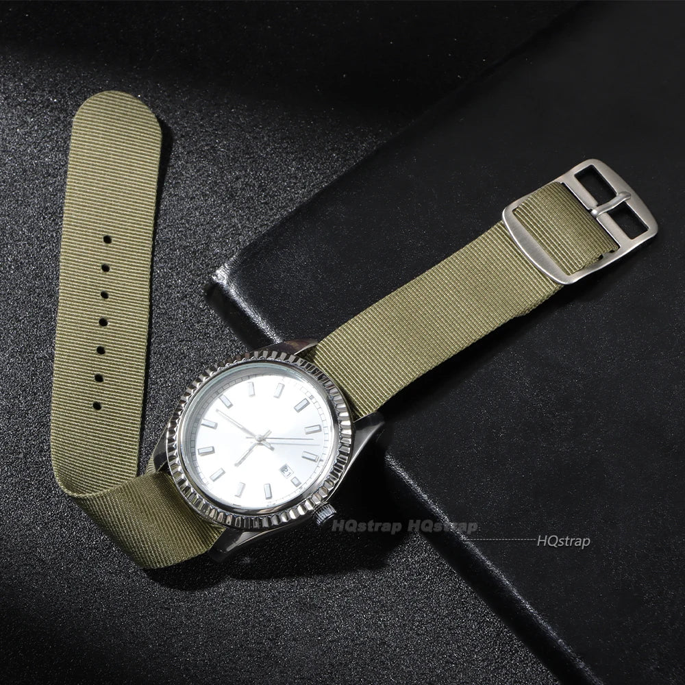 Nylon Military Watch Strap Unisex Casual Replacement Band Brown Green Black 20mm