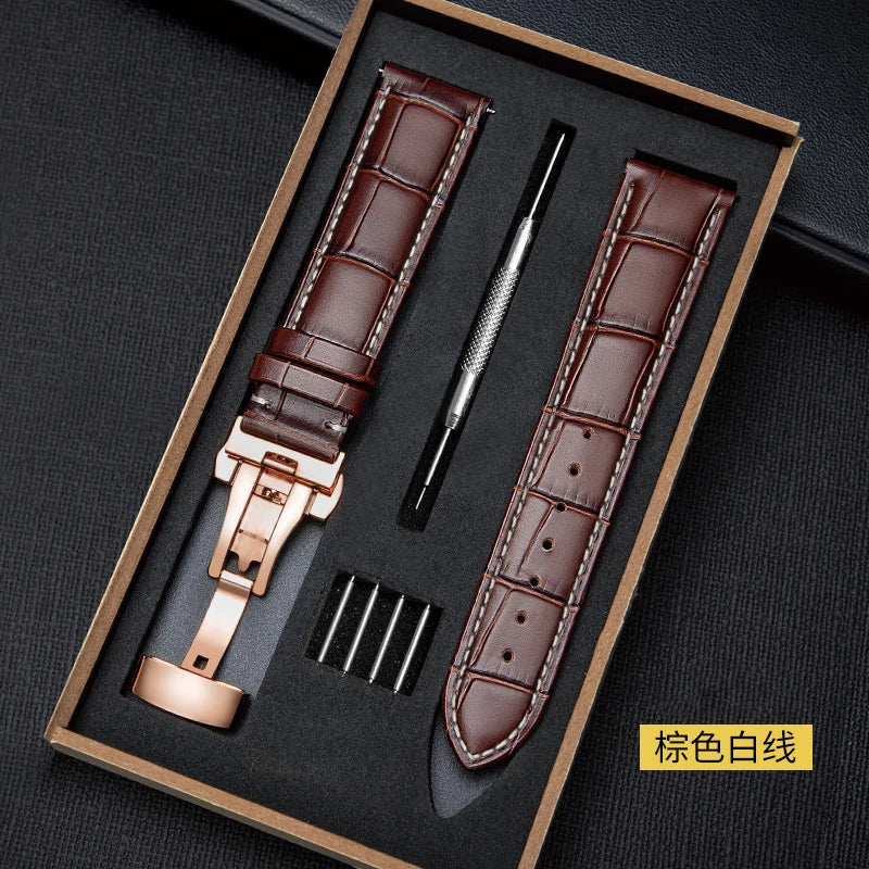 CowLost | product_id-genuine-leather-watchband-18-24mm-replacement-strap-with-wooden-box-and-butterfly-buckle |24