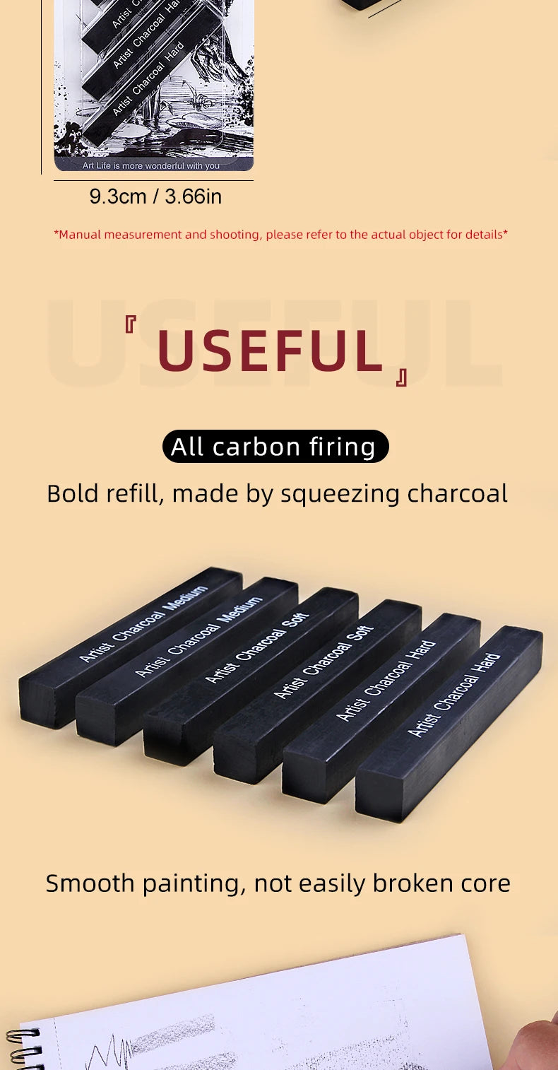 CowLost | graphite-sketch-wood-carbon-strip-set-art-student-painting-charcoal-pencil |9