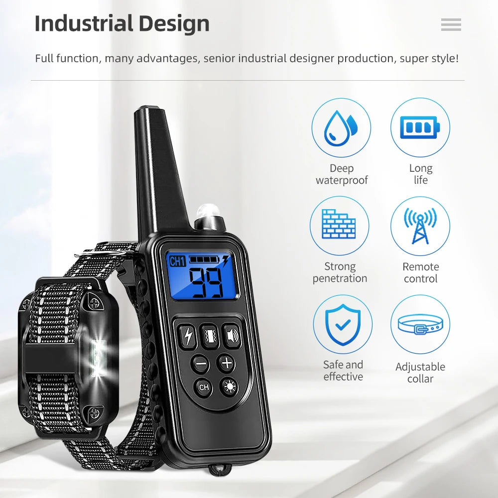 800m Waterproof Rechargeable Electronic Dog Training Collar with Nylon Rope Stop Barking