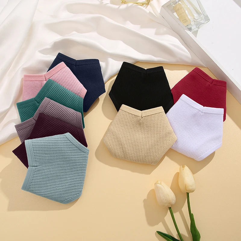 CowLost | activewear-pants-3pcs-cotton-waffle-women-s-sexy-thong-panties-set |14