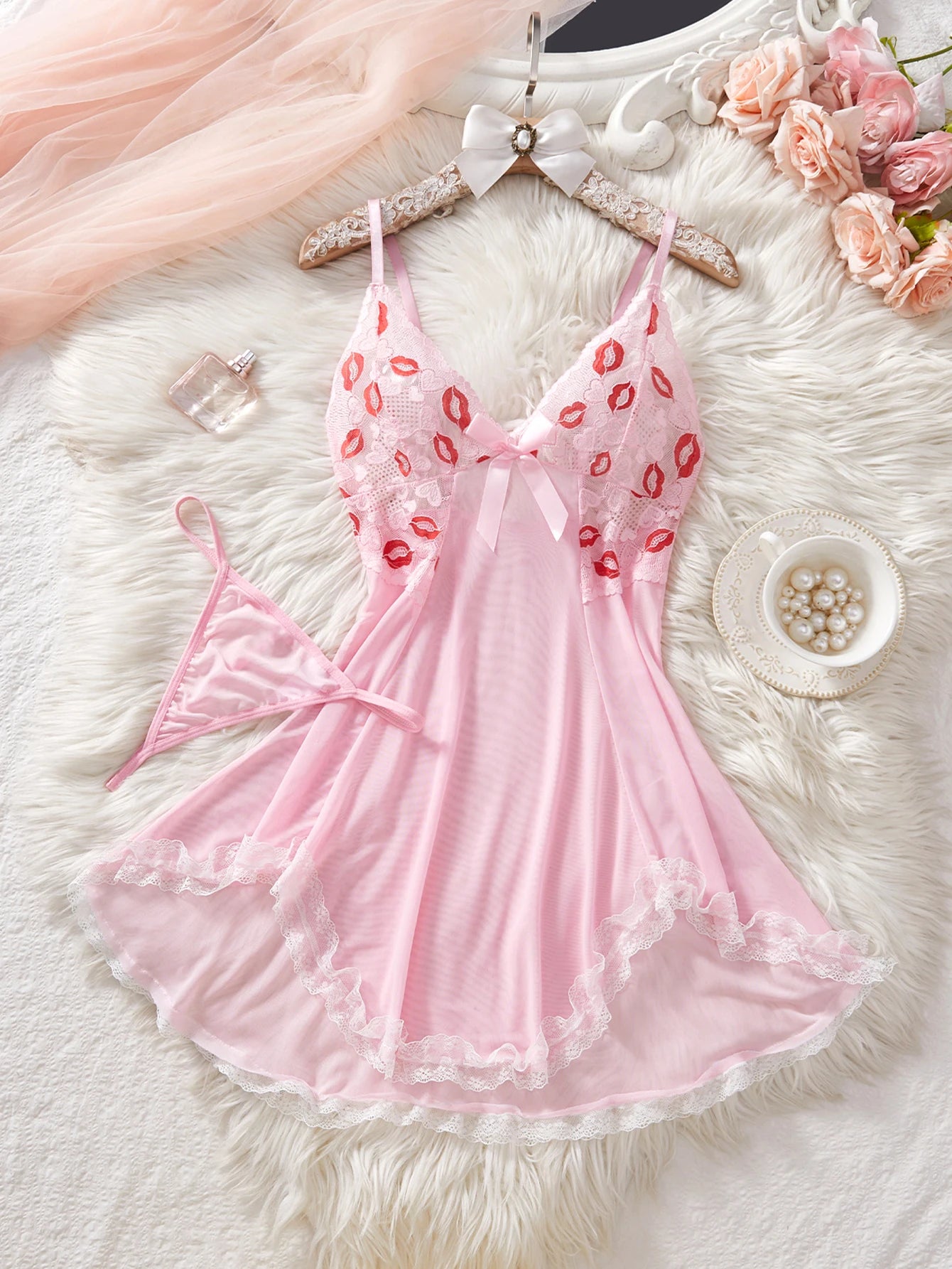 CowLost | pink-lips-sexy-lingerie-kawaii-intimate-dress-women-lace |8