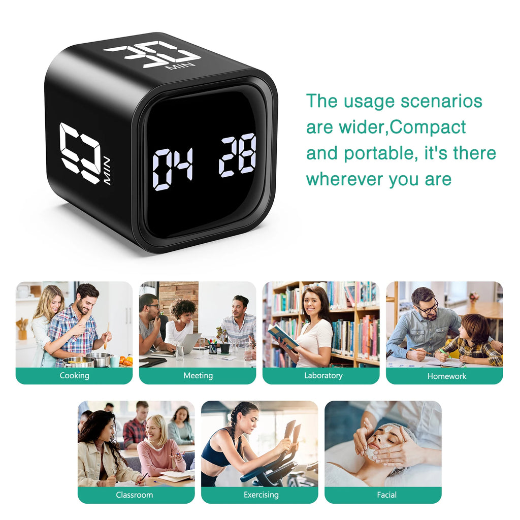 Cube Timer Custom Countdown Gravity Sensor for Tasks Work Study Kitchen