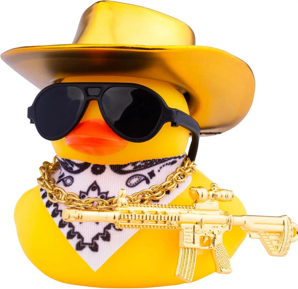 CowLost | product_id-cowboy-duck-with-guns-car-dashboard-decoration-rubber-duck-ornament-with-mini-swim-ring-sun-hat-and-sunglasses |10