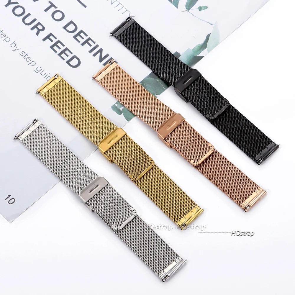 Quick Release Stainless Steel Milanese Mesh Watch Band 18mm 20mm 22mm Black Silver