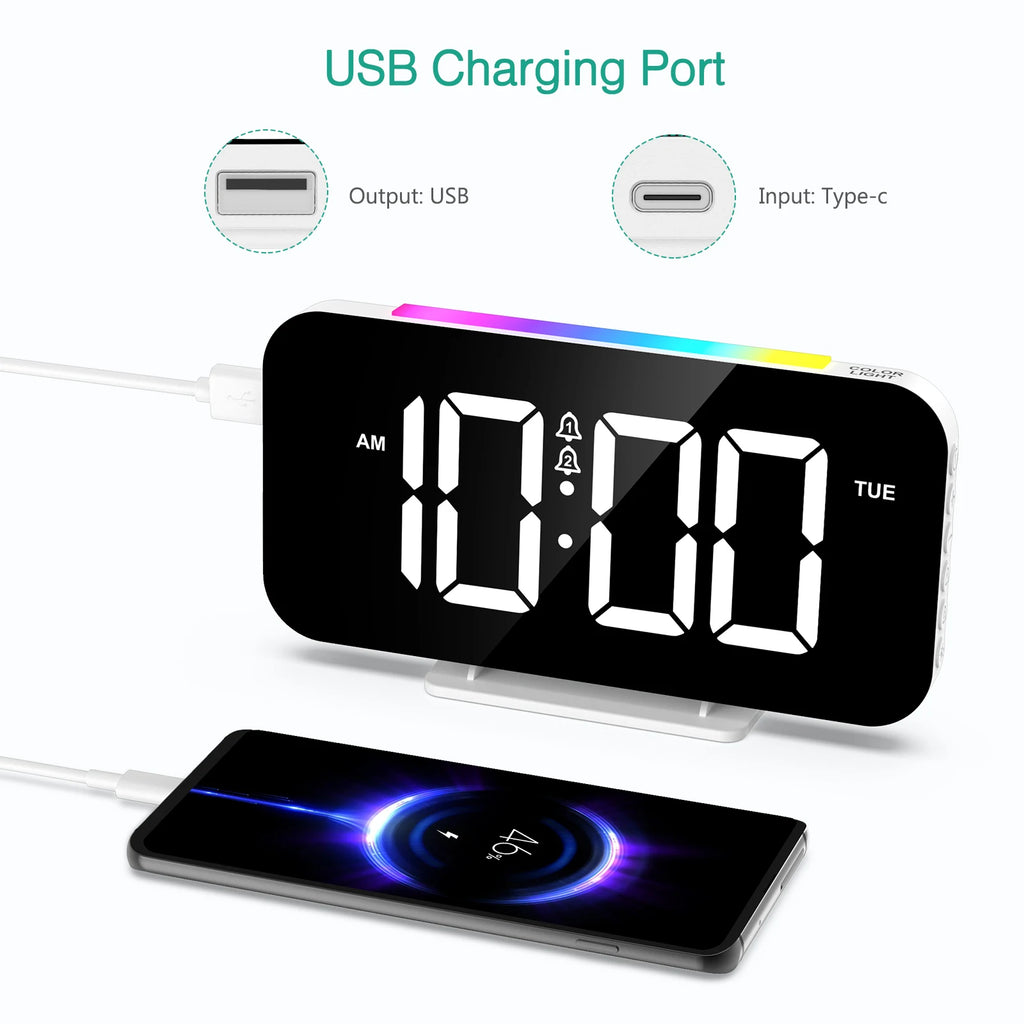 ORIA Digital Alarm Clock Large LED Display with 10 Color Night Light and Dual Alarms for Bedroom Office