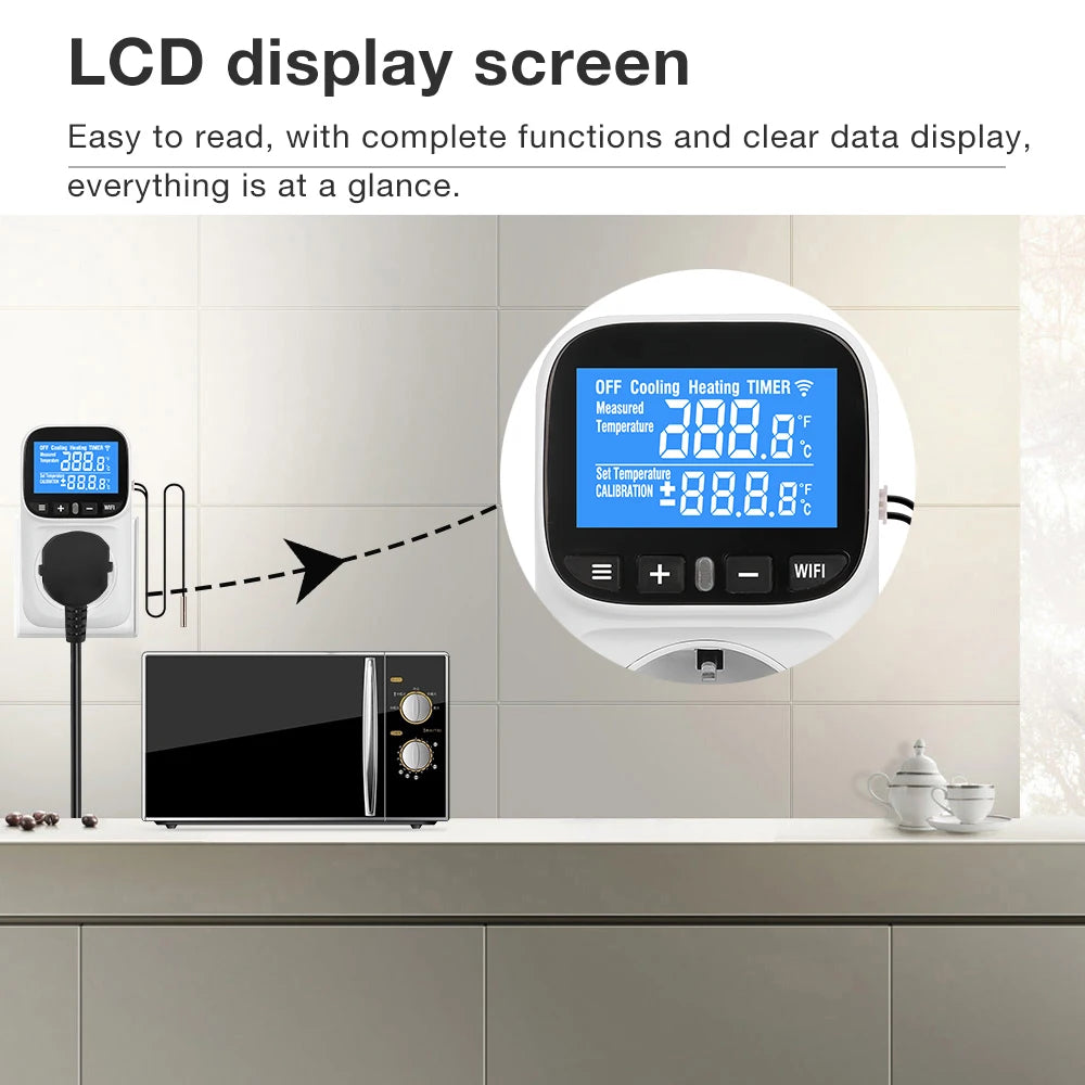 JUANJUAN Tuya Smart WiFi Digital Temperature Controller Socket AC110-240V Thermostat Outlet Heating Cooling Regulator