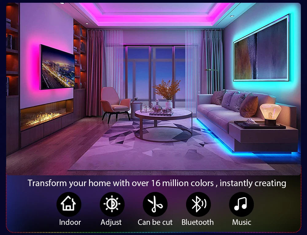 12V 5050 RGB LED Strip Light with APP & Remote, DIY Color Change, Music Sync, Timer