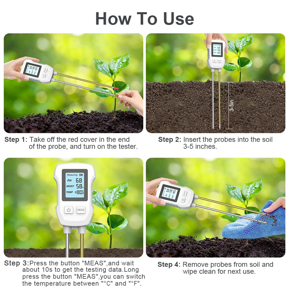 3-in-1 Digital Soil Tester PH Moisture Temperature Meter with LCD for Garden Plants