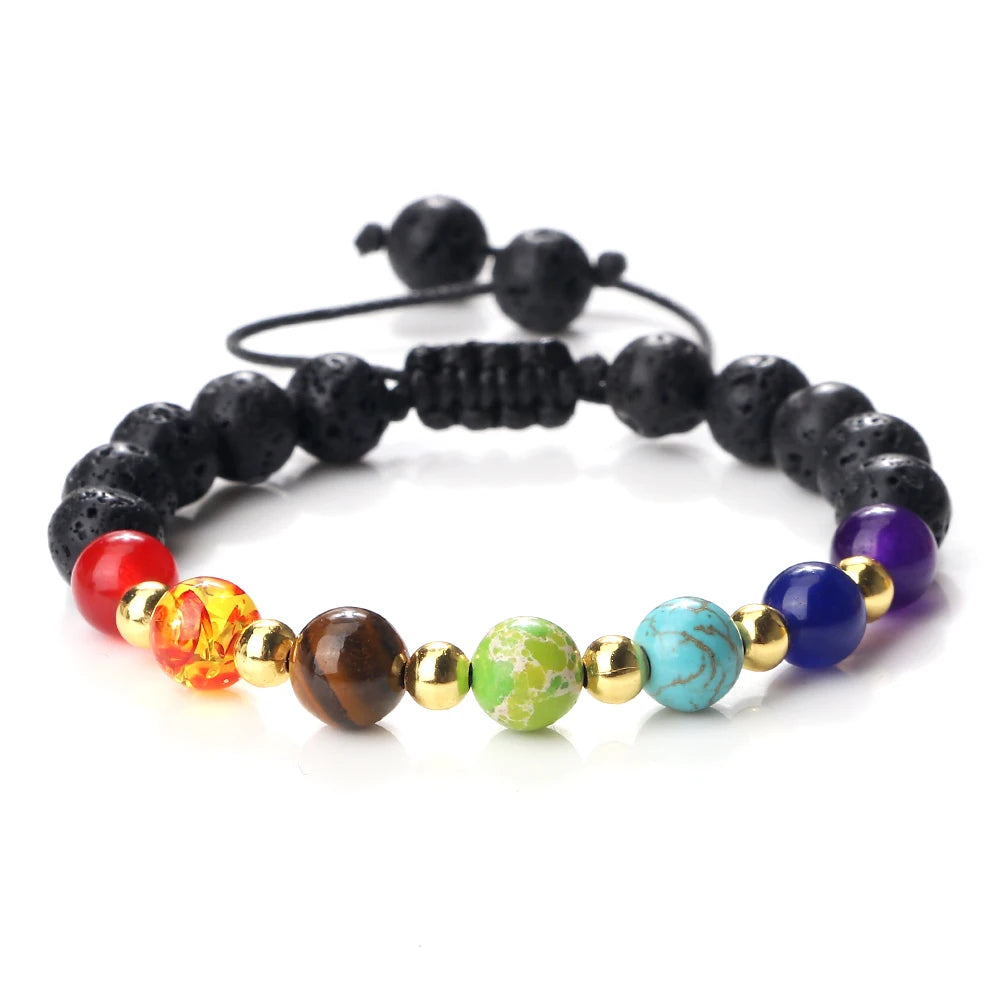 CowLost | badge-pass-holders-mens-natural-volcanic-rock-7-chakra-healing-bracelet |37