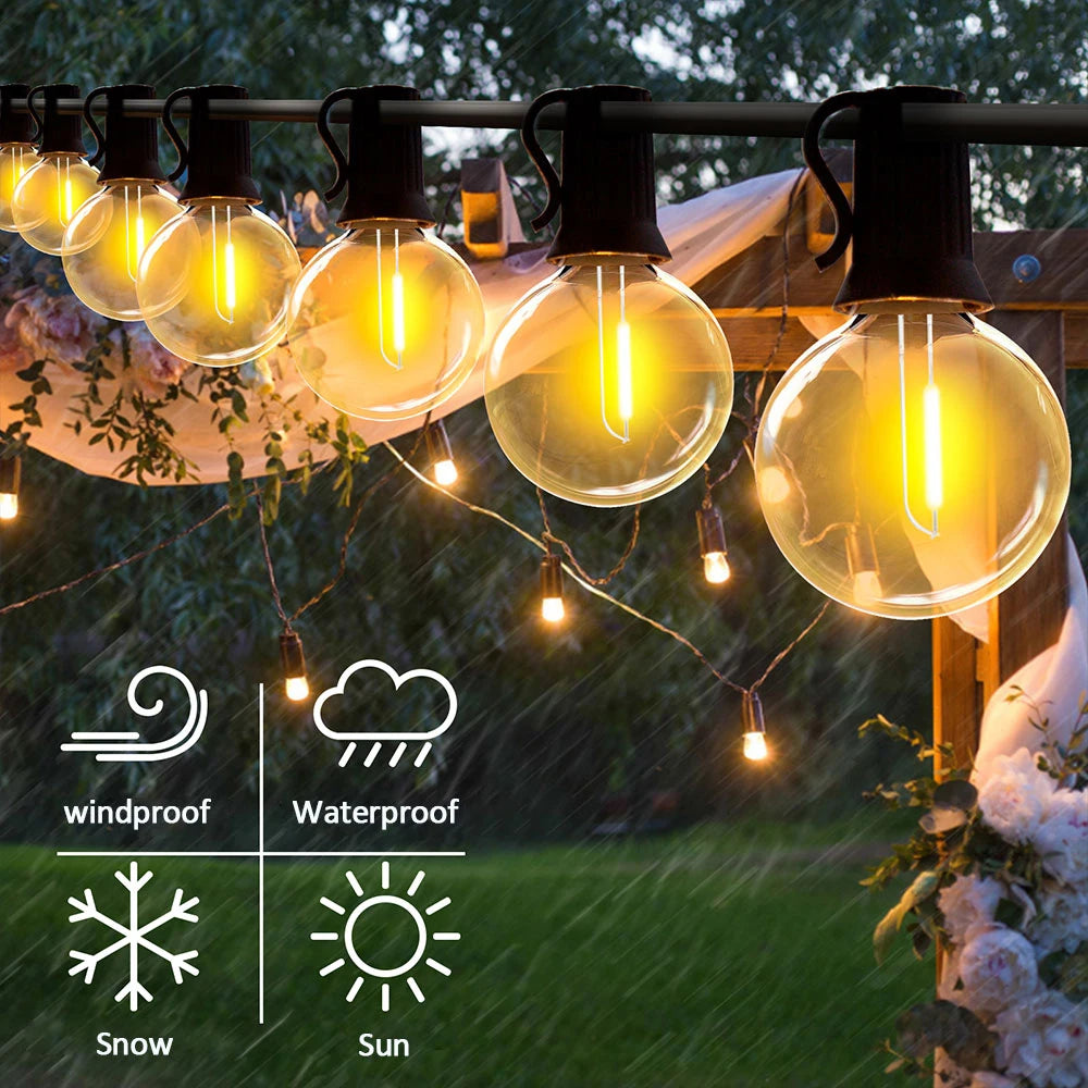 Mexllex 15.5M G40 Solar LED String Lights Outdoor Waterproof with 8 Modes for Patio Balcony Wedding