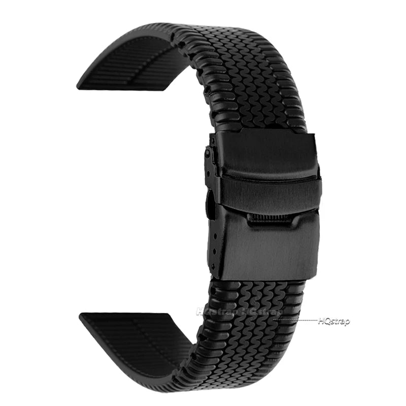 CowLost | product_id-black-silicone-sport-watchband-20mm-24mm-with-tire-pattern-folding-buckle-waterproof-universal-strap |11