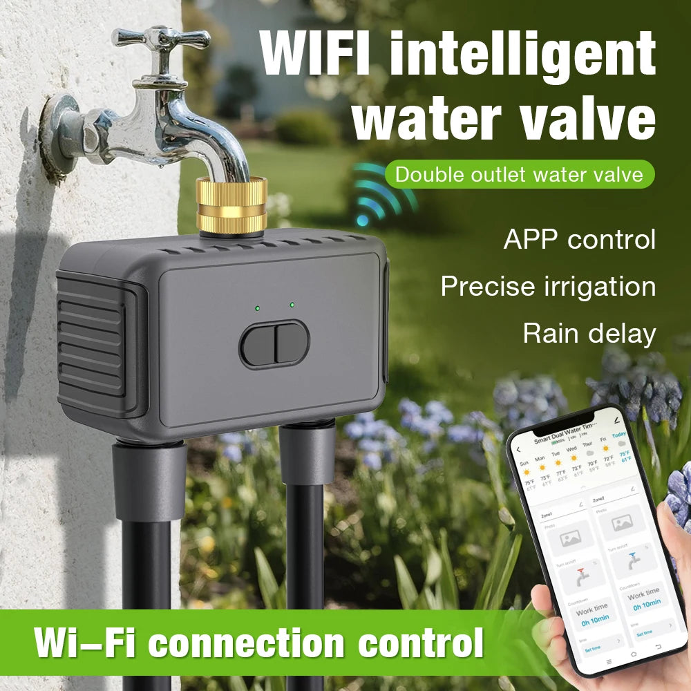 Bluetooth WiFi 2-Way Irrigation Water Timer 3/4" Brass Inlet Garden Watering Device