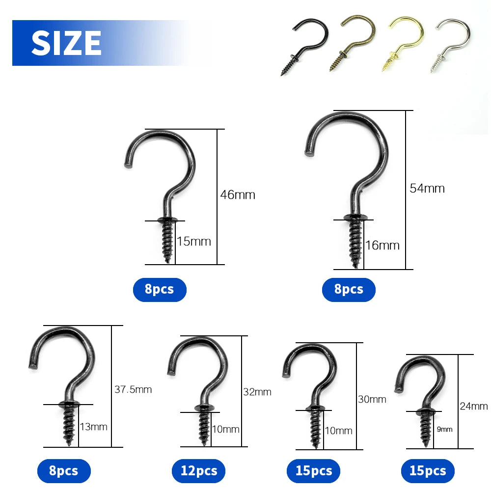 CowLost | nindejin-66pcs-heavy-duty-screw-hooks-kit-carbon-steel |2