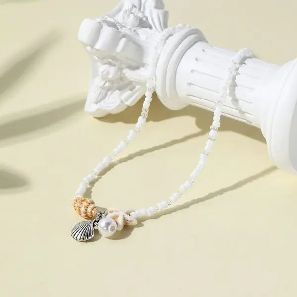 CowLost | bohemian-mixed-color-rice-beads-necklace-for-women-sea-shell-starfish-conch-pendant-beaded-clavicle-choker-beach-party-jewelry |12