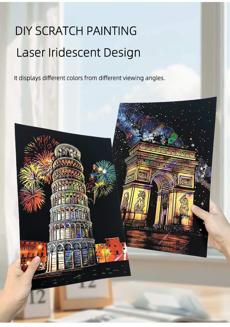 CowLost | product_id-4pcs-a3-diy-scratch-painting-set-colosseum-forbidden-city-cherry-blossom-castle-night-view |6