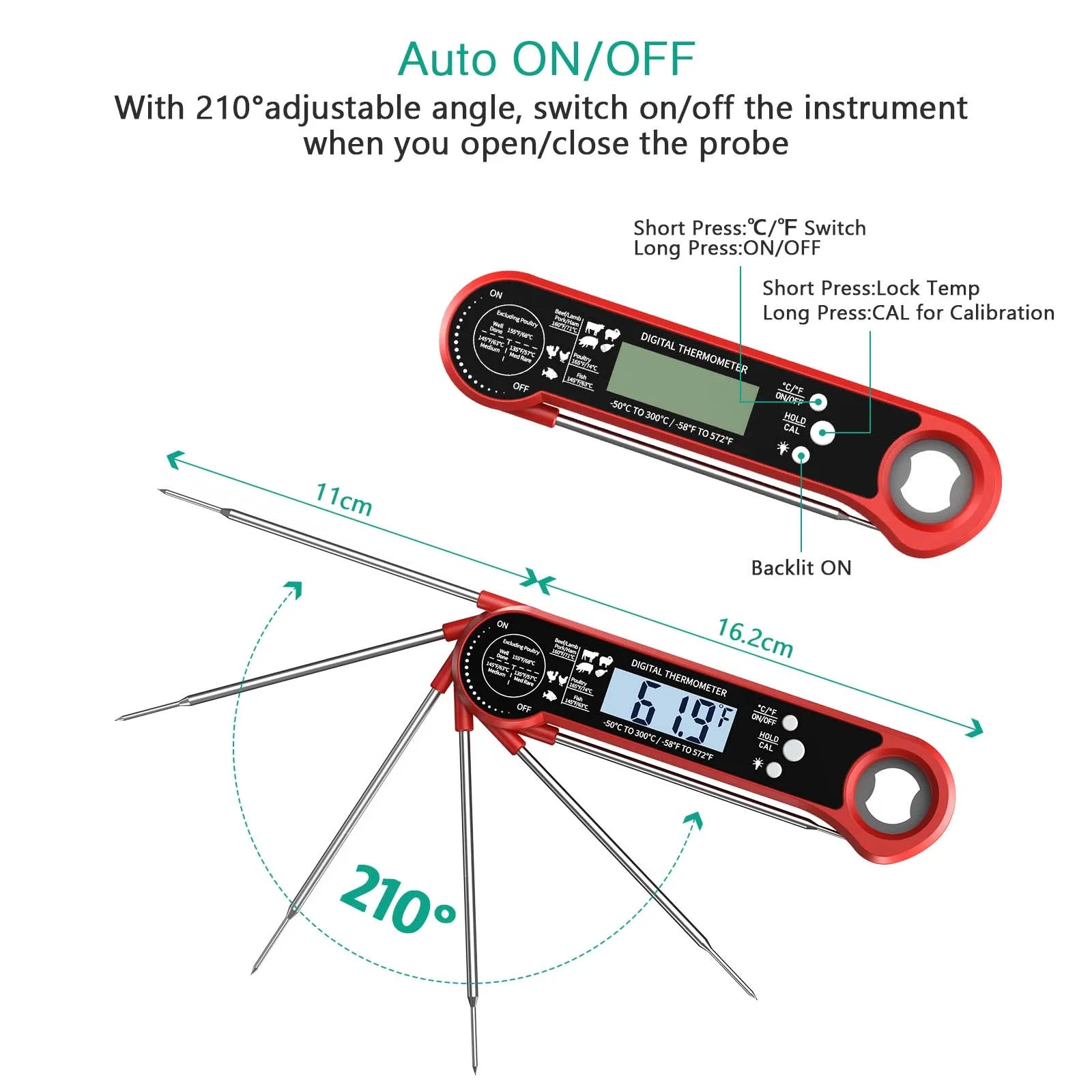 ORIA Digital Instant Read Meat Thermometer with LCD Backlight for Kitchen and BBQ