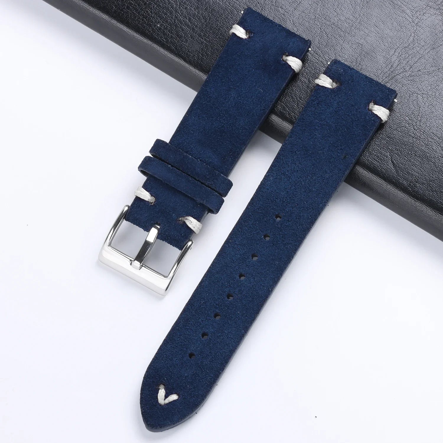 CowLost | product_id-hqstrap-grey-vintage-suede-leather-watch-strap-18-22mm-handmade-stitching-universal-replacement |16