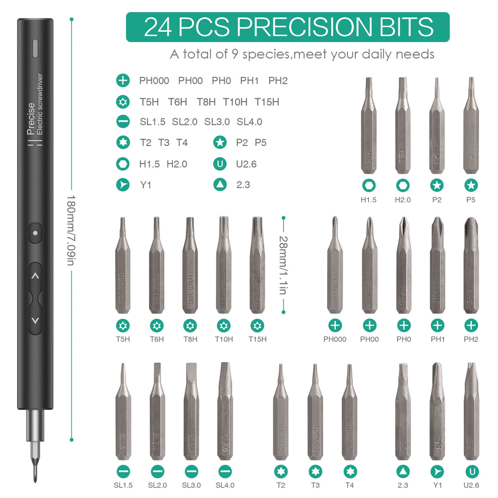 28-in-1 Cordless Electric Screwdriver Set Rechargeable Magnetic Bits for Phone Laptop Repair