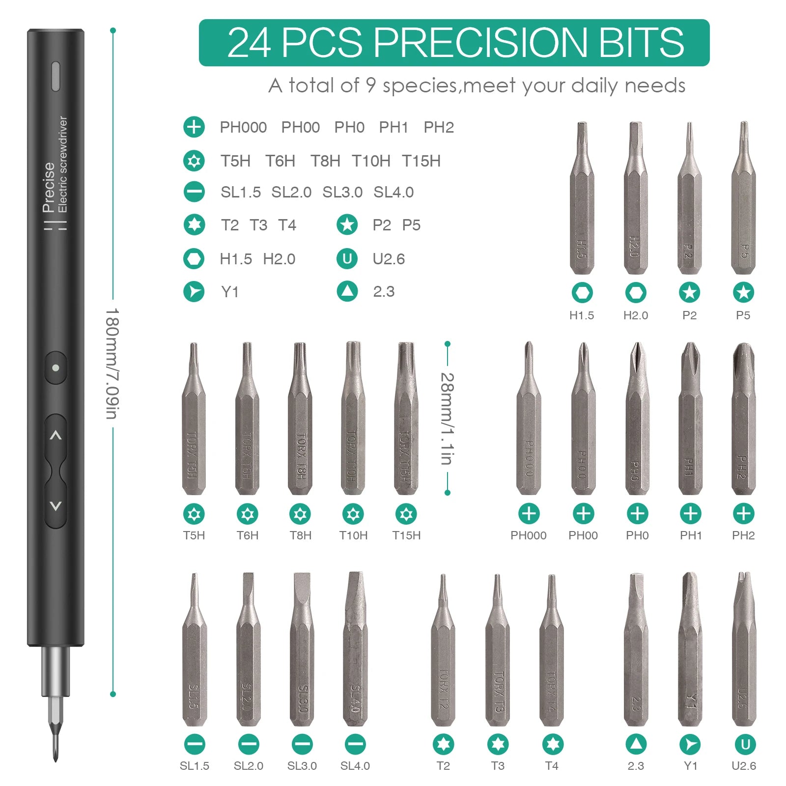 28-in-1 Cordless Electric Screwdriver Set Rechargeable Magnetic Bits for Phone Laptop Repair