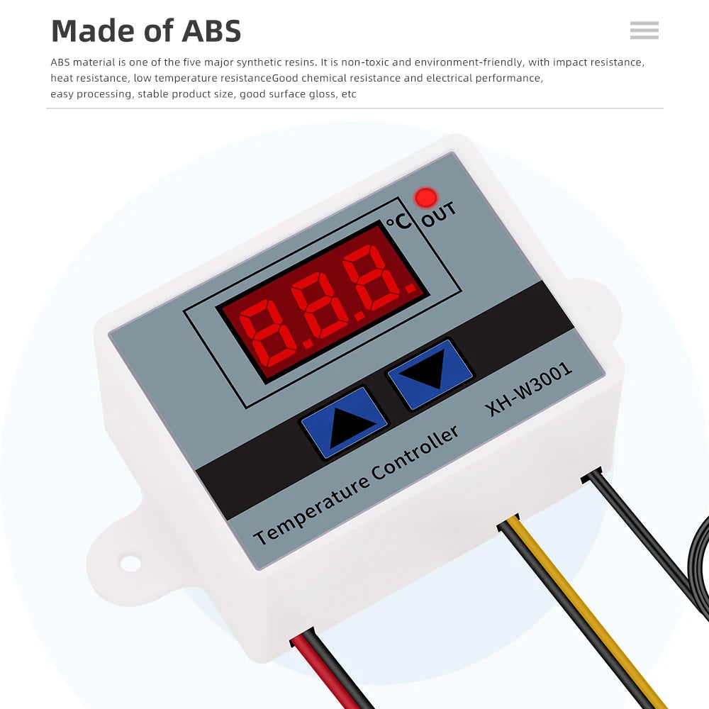 XH-W3001 Digital LED Temperature Controller Thermostat with NTC Sensor and Probe 220V for Incubator Cooling Heating