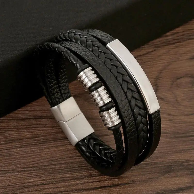 CowLost | multilayer-stainless-steel-insert-bracelet-viking-leather-bracelets-for-men |35