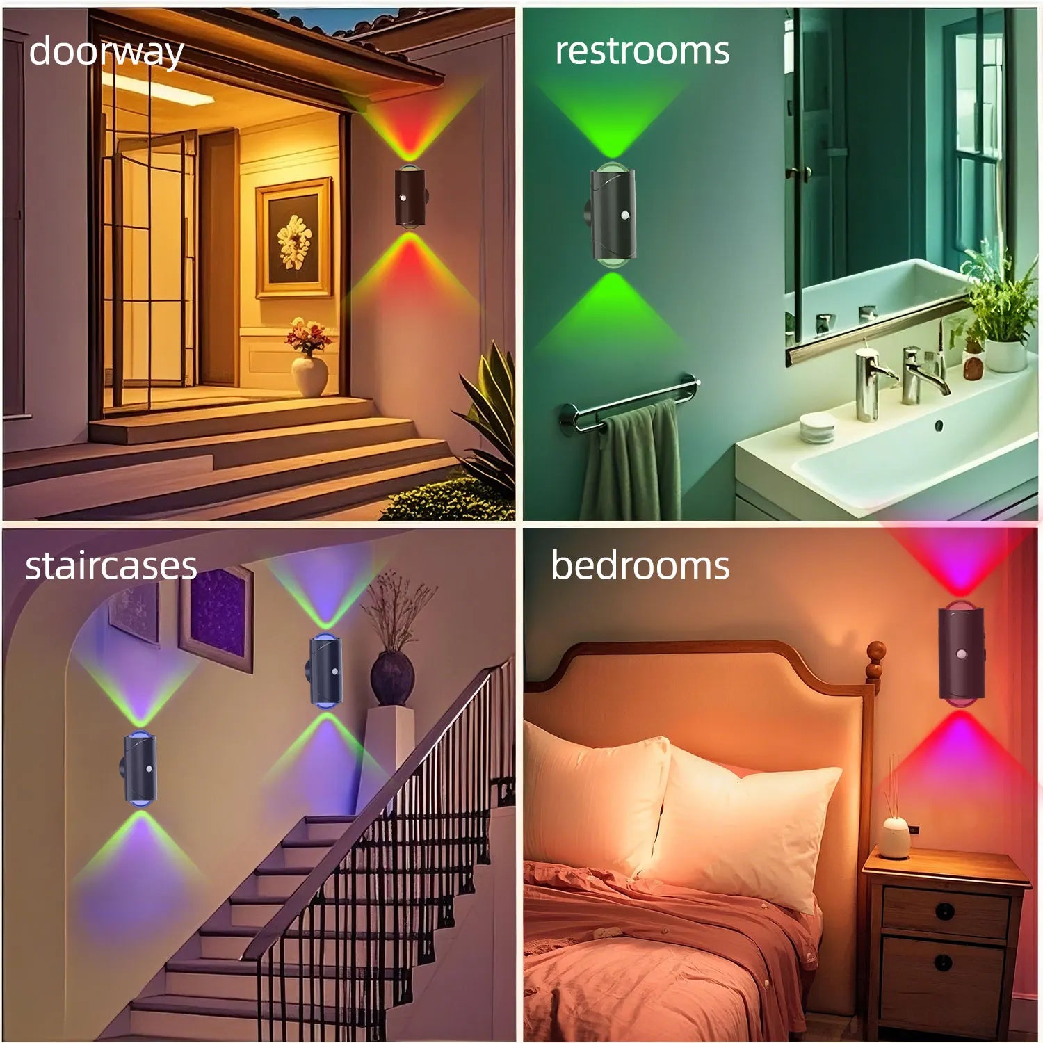 4PCS/2PCS USB Rechargeable Motion Sensor LED Night Light with 8 Effects and 3 Modes, Magnetic Dual-Sided Lamp for Stairway and Bedroom