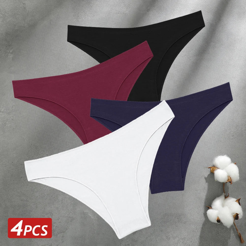 CowLost | activewear-pants-4pcs-women-s-seamless-low-waist-cotton-briefs-solid-color-panties |15