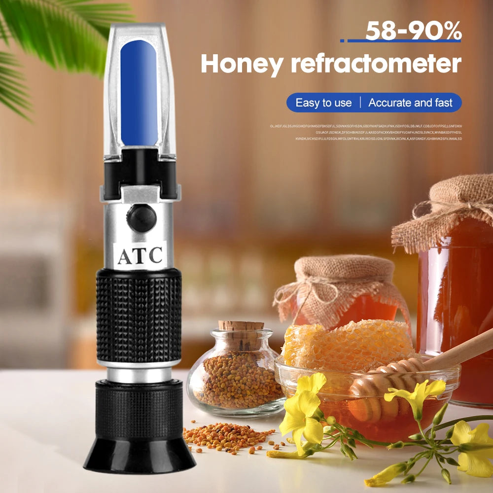 3-in-1 Portable Honey Tester Refractometer 58-90% Brix 38-43°Baume 12-27% Water Sugar Meter for Beekeepers