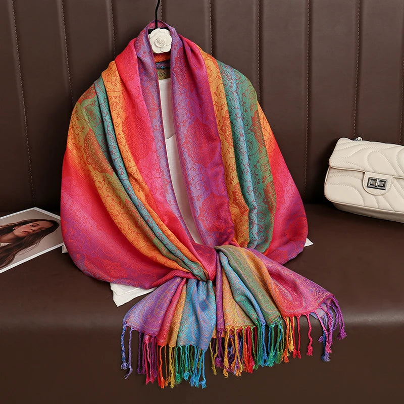 CowLost | rainbow-colors-winter-warm-thick-ethnic-style-jacquard-scarf |5