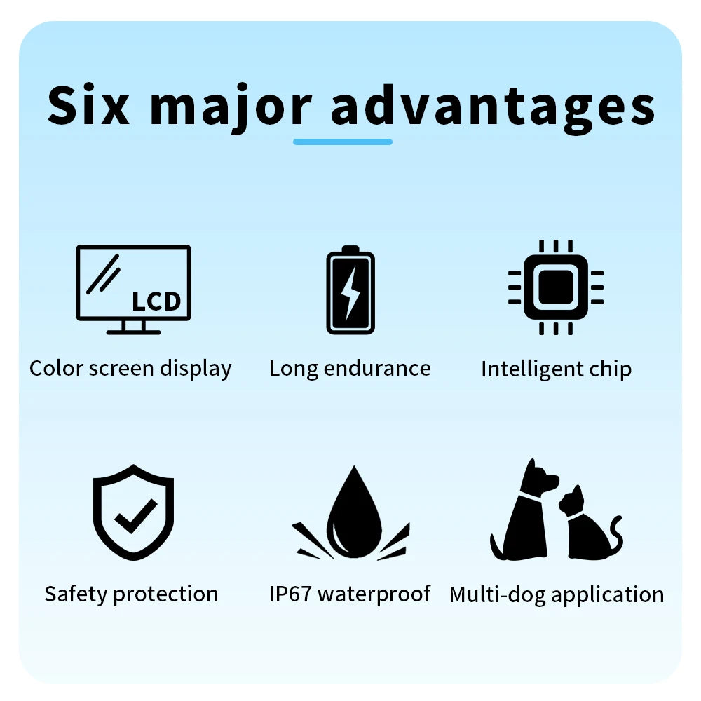 Rechargeable IP67 Waterproof Automatic Anti-Bark Dog Collar Trainer with Color Screen