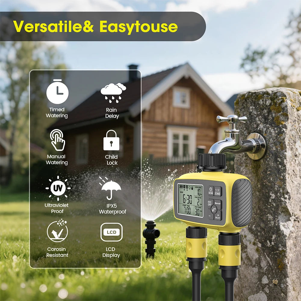 2-Channel Automatic Irrigation Controller Water Timer for Garden Greenhouse