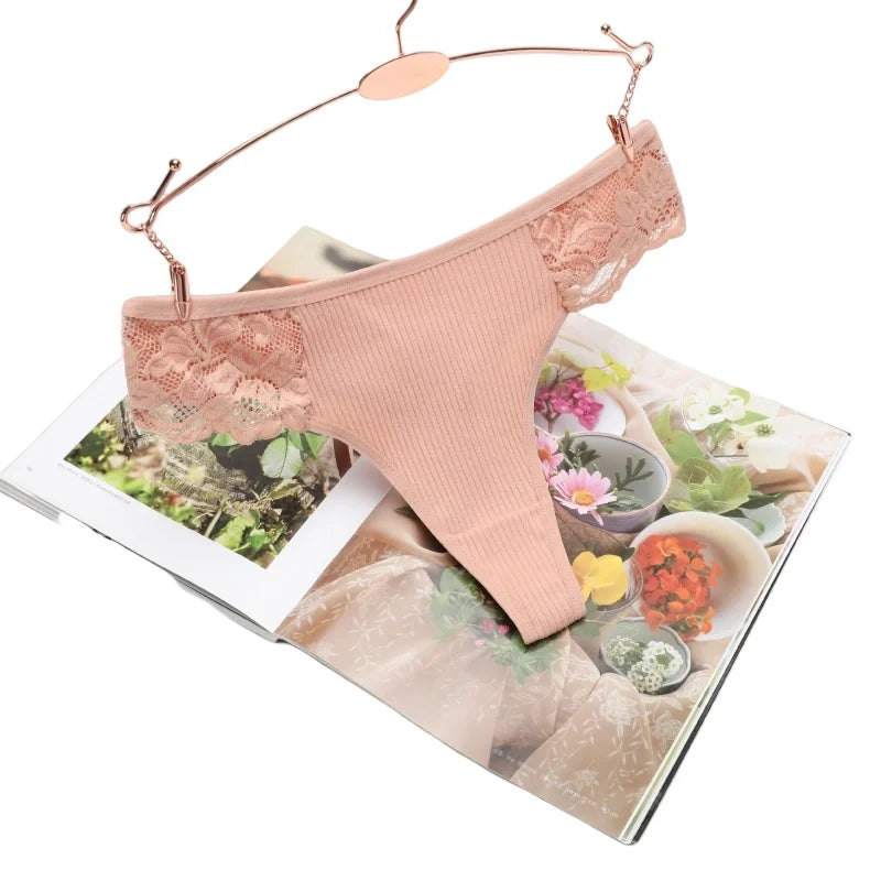 CowLost | product_id-4pcs-women-s-cotton-low-waist-lace-trim-solid-color-g-string-thongs-set |4
