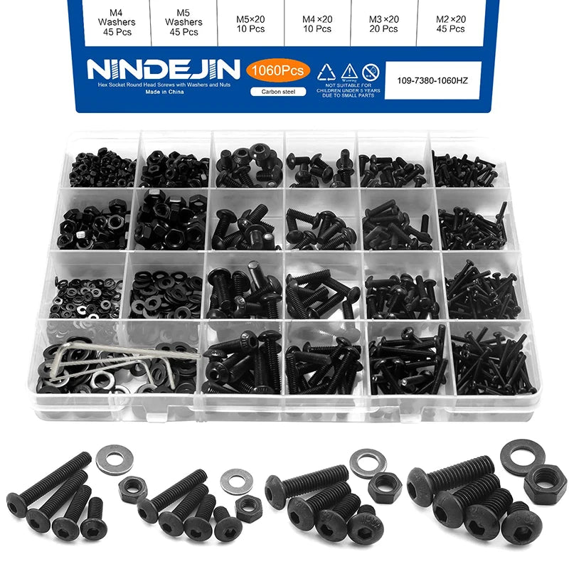 1060pcs M2 M3 M4 M5 Hex Socket Screw Set Carbon Steel