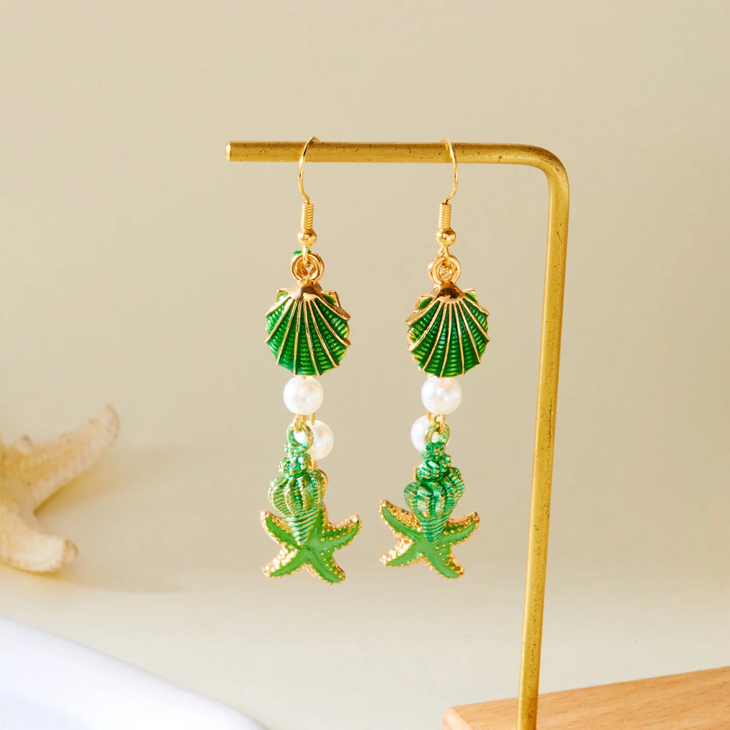 CowLost | bohemia-conch-shaped-starfish-dangle-earrings-for-women-exquisite-pearl-star-long-tassel-drop-earring-girls-beach-party-gifts |4