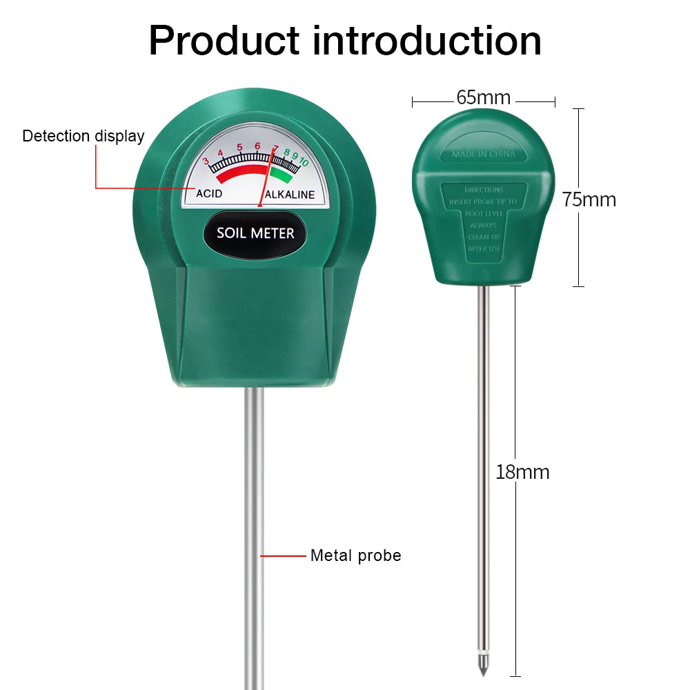 Handheld Soil PH, Moisture & Fertility Meter with Metal Probe No Batteries Needed