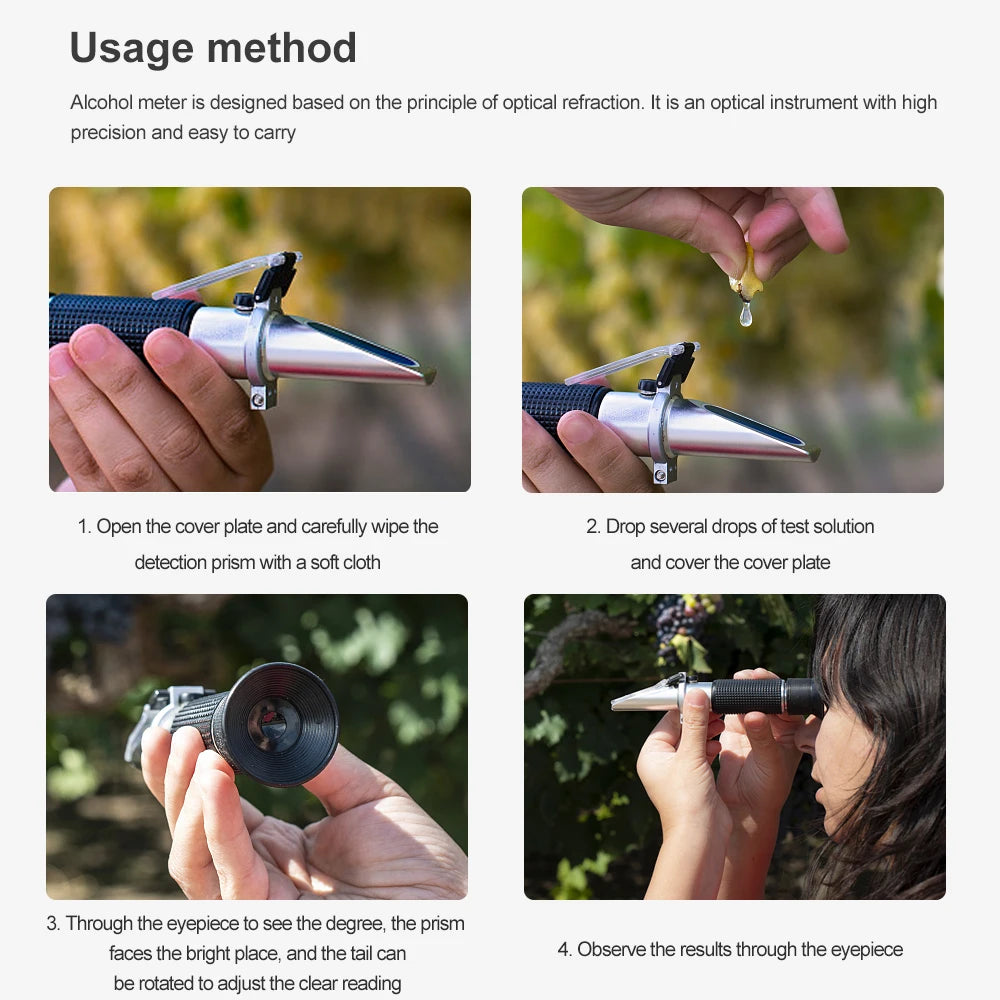 Handheld Alcohol & Sugar Refractometer Tester 0-25% Alcohol 0-40% Brix Wine Beer Meter