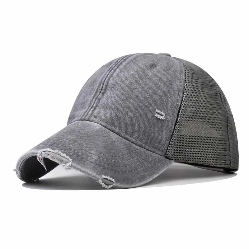 CowLost | washed-cotton-mesh-breathable-baseball-cap-made-old-ripped-light-board-cap |15