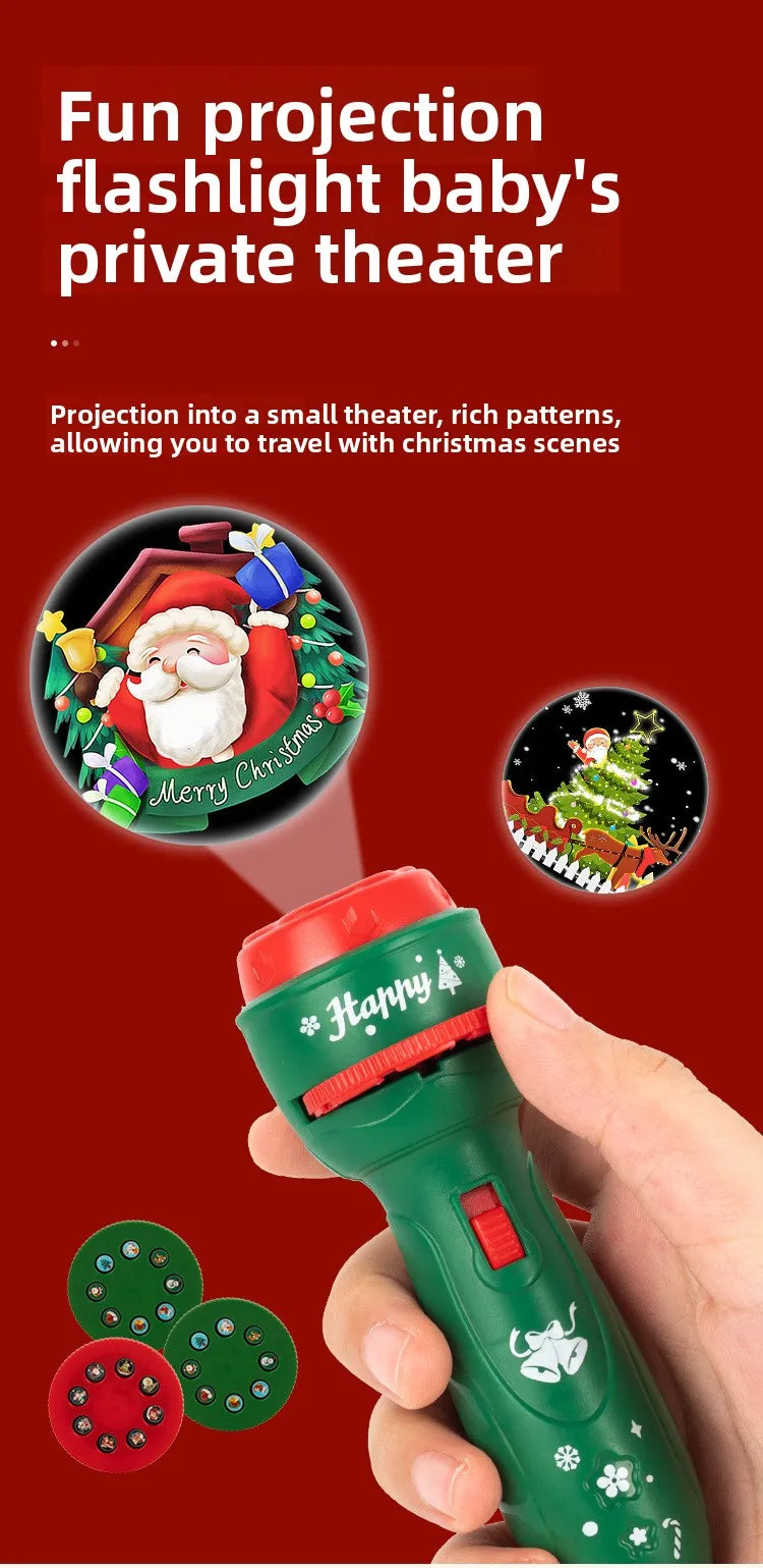 Christmas Cartoon Projection Flashlight Toy with 3-10 Cards for Kids Bedtime Stories